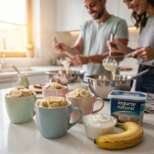 Mug cakes de banana e iogurte