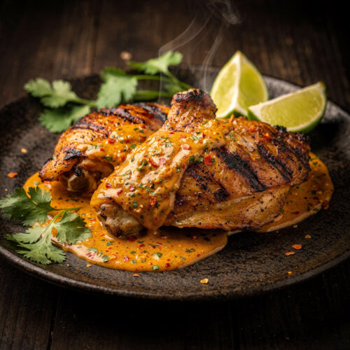 Coxas de Frango grelhadas com molho picante de coco