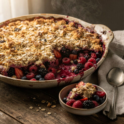 Crumble de Frutos Vermelhos com Aveia e Amêndoa